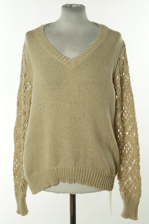 Sweter beżowy z ażurowymi rękawami - SHEIN zdjęcie 1