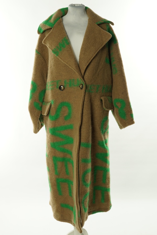 Płaszcz cienki beżowo-zielony(35% WEŁNA) - MADE IN ITALY zdjęcie 1