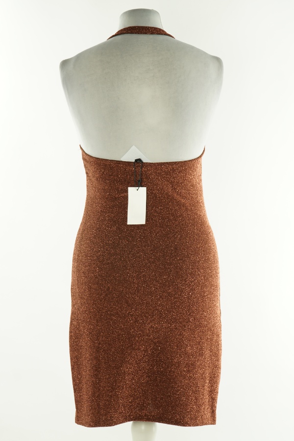 Sukienka brązowa błyszcząca na szyję, H&M - H&M zdjęcie 2