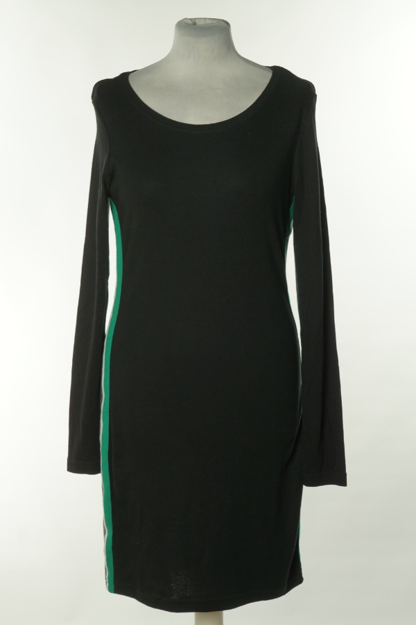 Sukienka czarna gładka z biało-zielonymi lampasami - JANINA zdjęcie 1