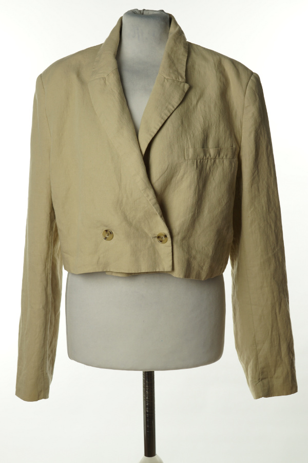 Marynarka krótka beżowa, w składzie len (60%) i bawełna (40%) - ZARA zdjęcie 1