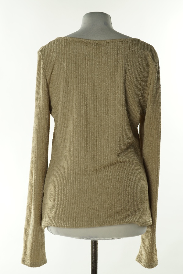 Bluzka beżowa z marszczoną fakturą i z  ozdobnym suwakiem - SHEIN zdjęcie 2