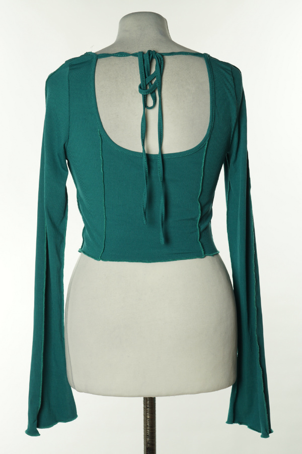 Top zielony prążkowany z wiązaniem z tyłu - SHEIN zdjęcie 2