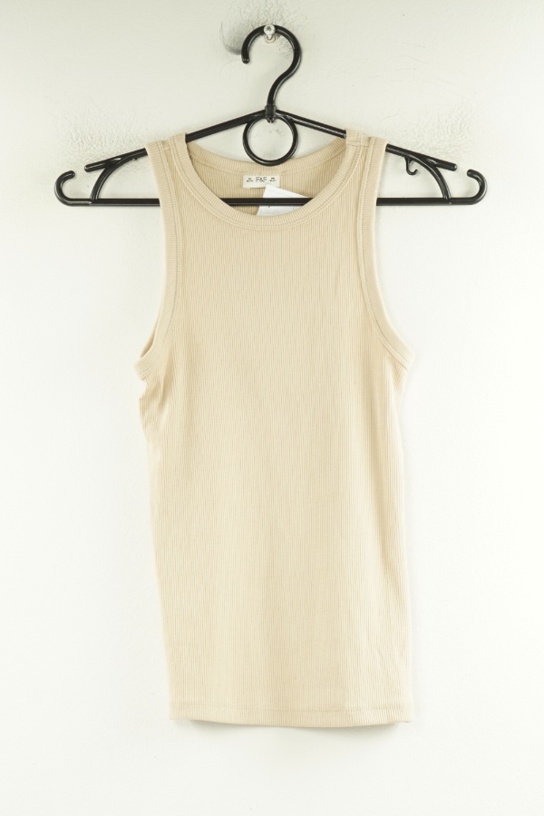 Bluzka beżowa prążkowana - F&F zdjęcie 1