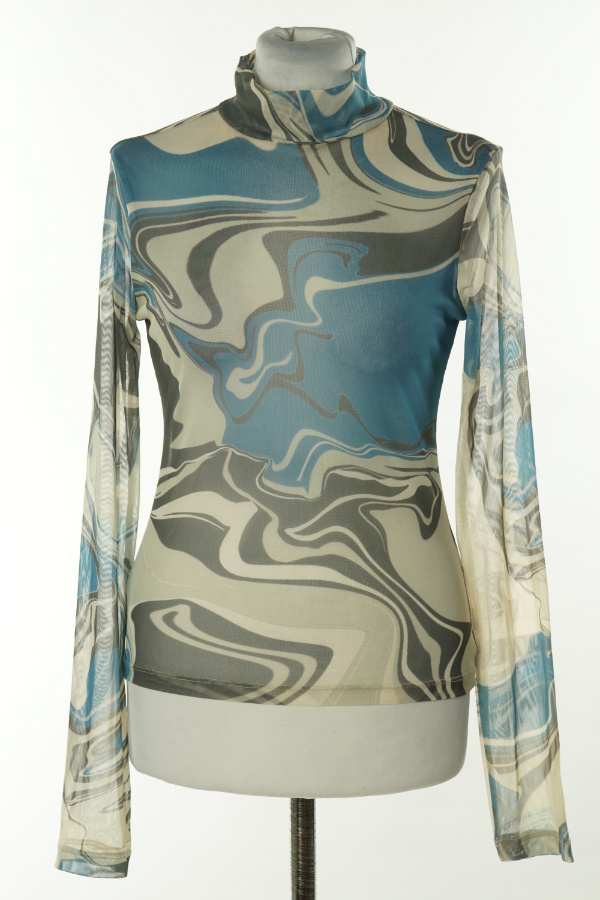 Bluzka niebiesko-beżowa siateczkowa - GINATRICOT zdjęcie 1