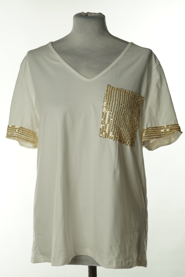 Koszulka biała ze złotą kieszonką - SHEIN zdjęcie 1