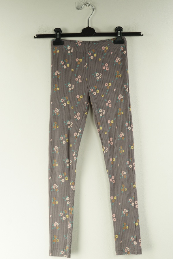 Legginsy szaro-fioletowe prążkowane w kwiatki - MY WEAR zdjęcie 1