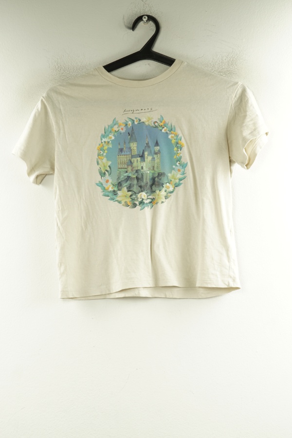 Bluzka beżowa z nadrukiem kwiatów i zamku - H&M zdjęcie 1