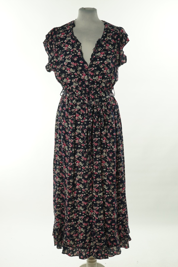 Sukienka granatowa w kwiatki z paskiem - APRICOT zdjęcie 1