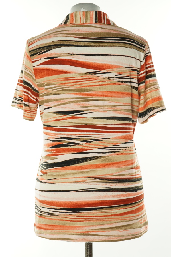 Koszulka pomarańczowo-biała wzorzysta - TEA LANE zdjęcie 2