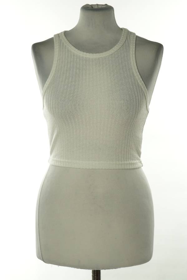 Top biały prążkowany sweterkowy - SHEIN zdjęcie 1