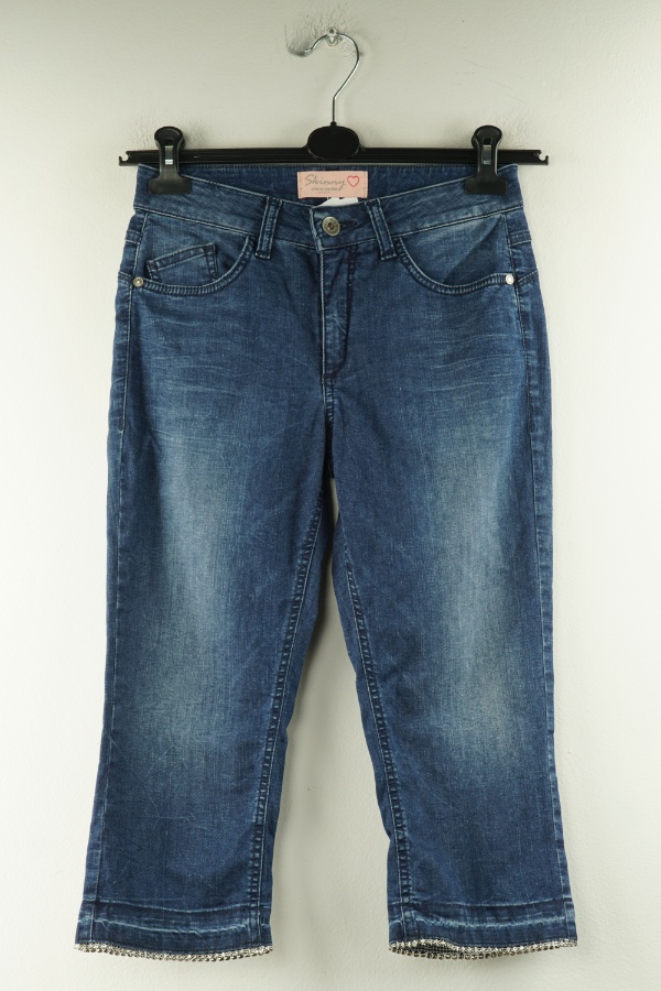 Spodnie jeansowe 3/4 niebieskie z cekinami  - PIERRE CARDIN zdjęcie 1