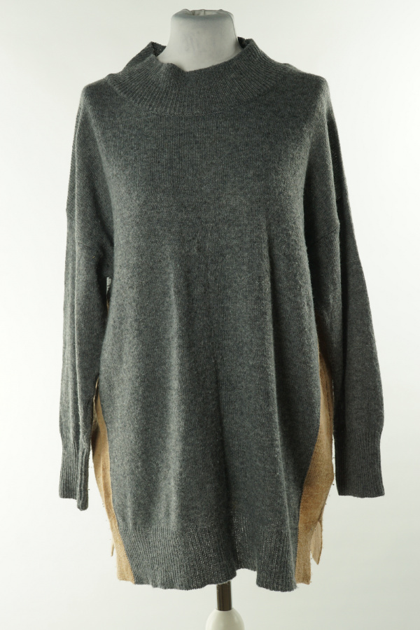 Sweter szary z beżową wstawką z domieszką wełny (5%) - NEXT zdjęcie 1