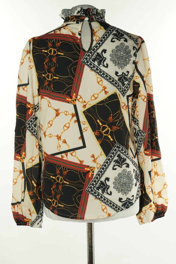 Bluzka ze stójką beżowo czarna wzorzysta - SHEIN zdjęcie 2