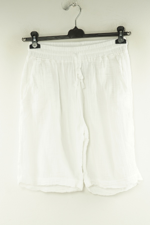 Krótkie spodenki materiałowe białe muślinowe - COTTON zdjęcie 1