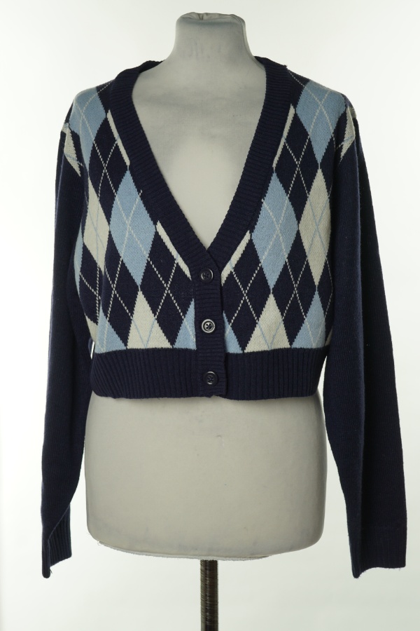 Kardigan granatowy z wzorzystym przodem - H&M zdjęcie 1