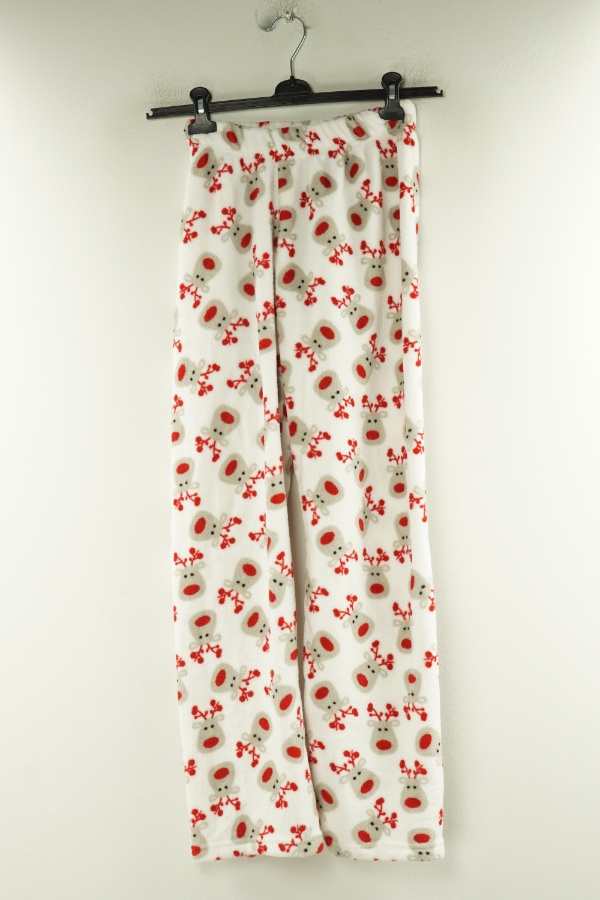 Spodnie piżamowe świąteczne białe w renifery - LOVE TO LOUNGE zdjęcie 1