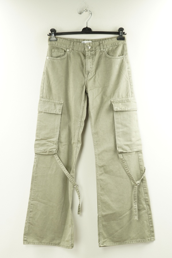 Spodnie jeansowe zielone z szerokimi nogawkami i dużymi kieszeniami - ZARA zdjęcie 1