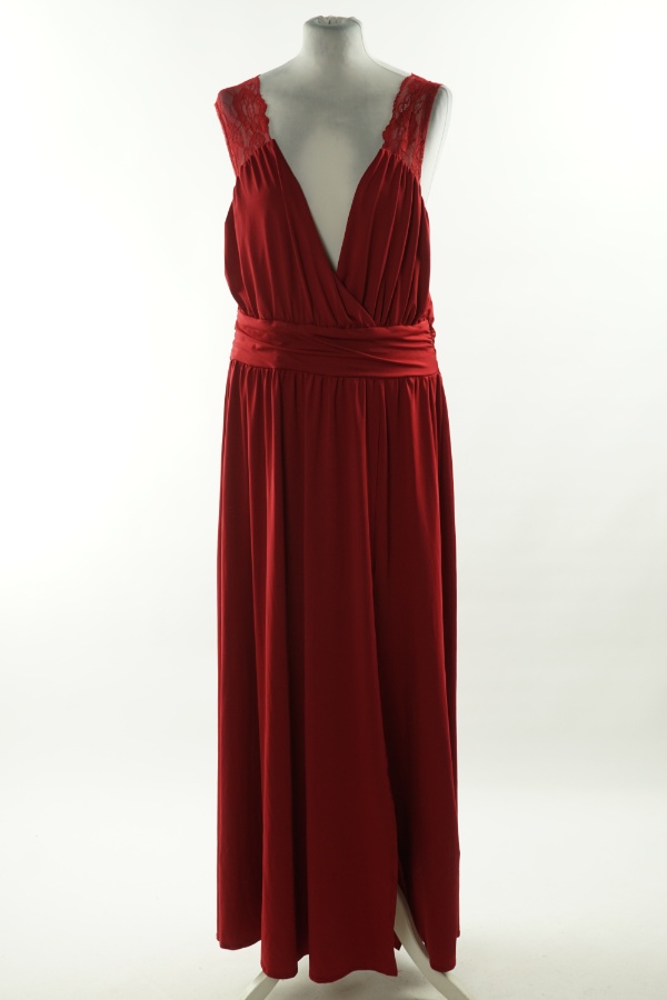 Sukienka czerwona długa na koronkowych ramiączkach - BRAK METKI Z NAZWĄ PRODUCENTA zdjęcie 1