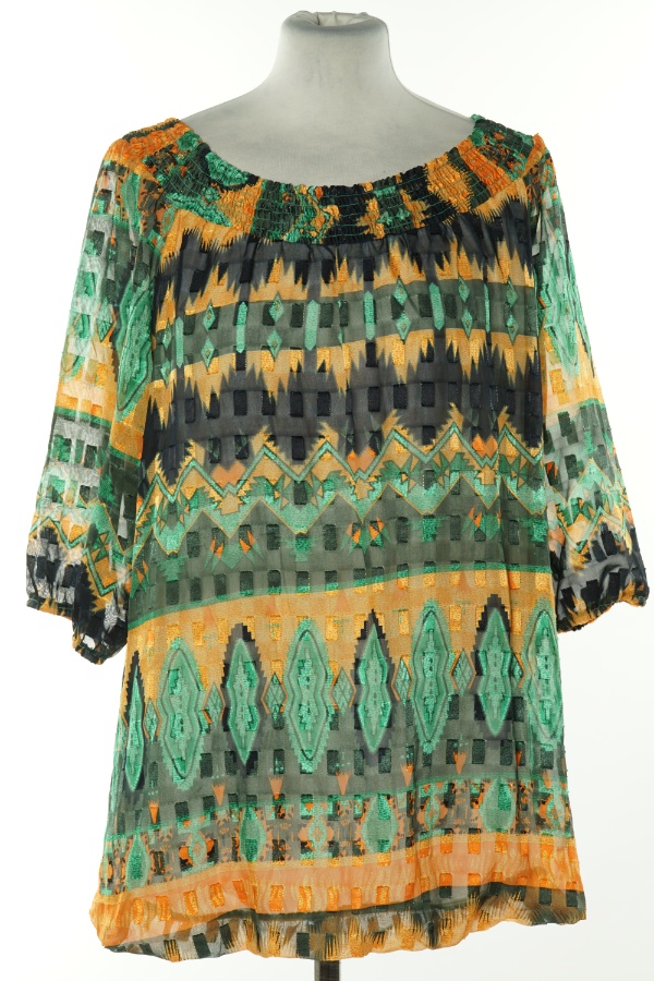 Bluzka szaro-pomarańczowa wzorzysta - YEST zdjęcie 1