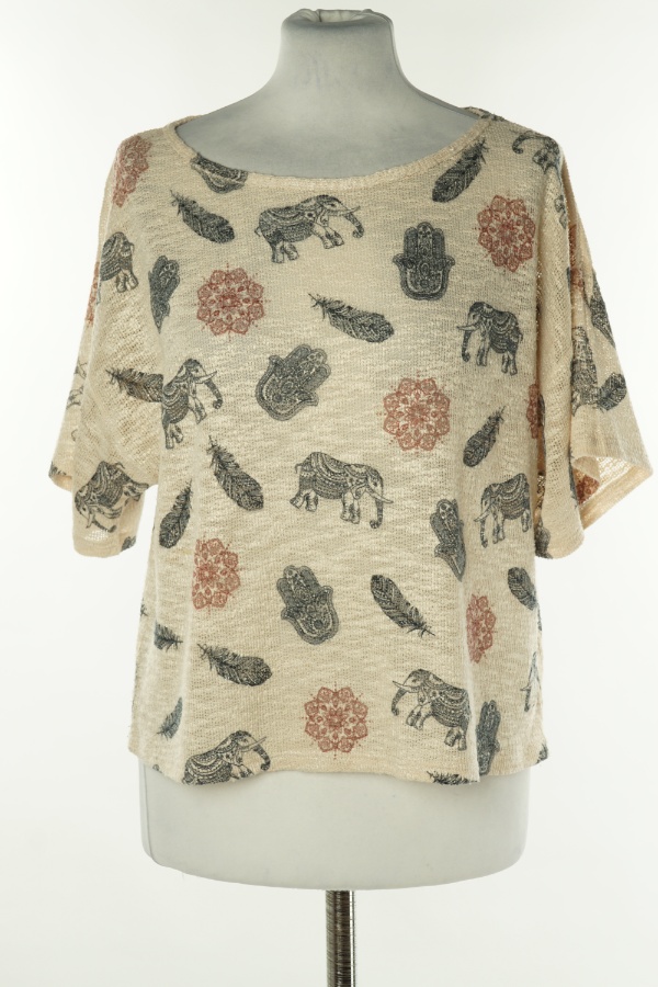 Bluzka beżowa sweterkowa w słonie - GINGER G zdjęcie 1