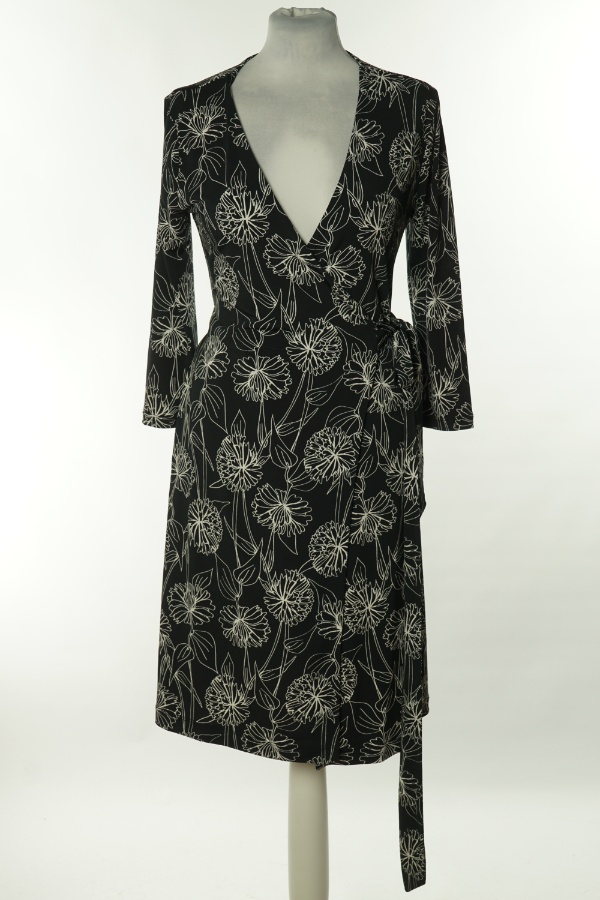 Sukienka kopertowa czarna w białe kwiatki - BANANA  REPUBLIC zdjęcie 1