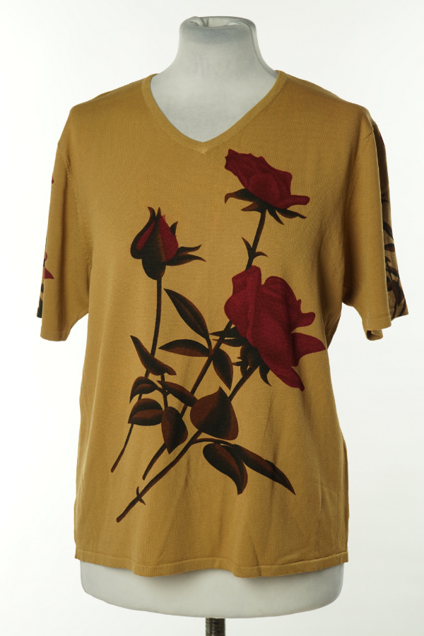 Bluzka karmelowa w duże czerwone kwiaty - COLLECTION zdjęcie 1