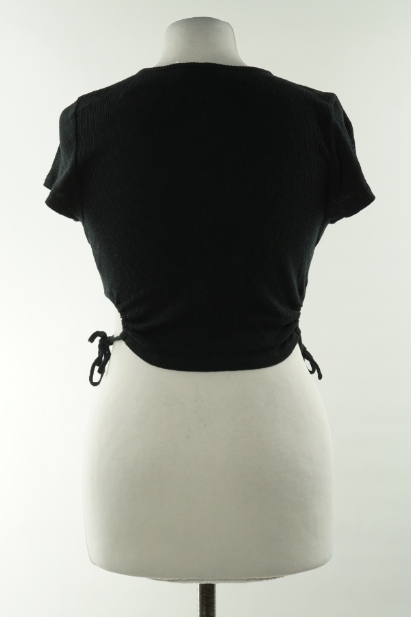 Koszulka czarna prążkowana drapowana, H&M - H&M zdjęcie 2