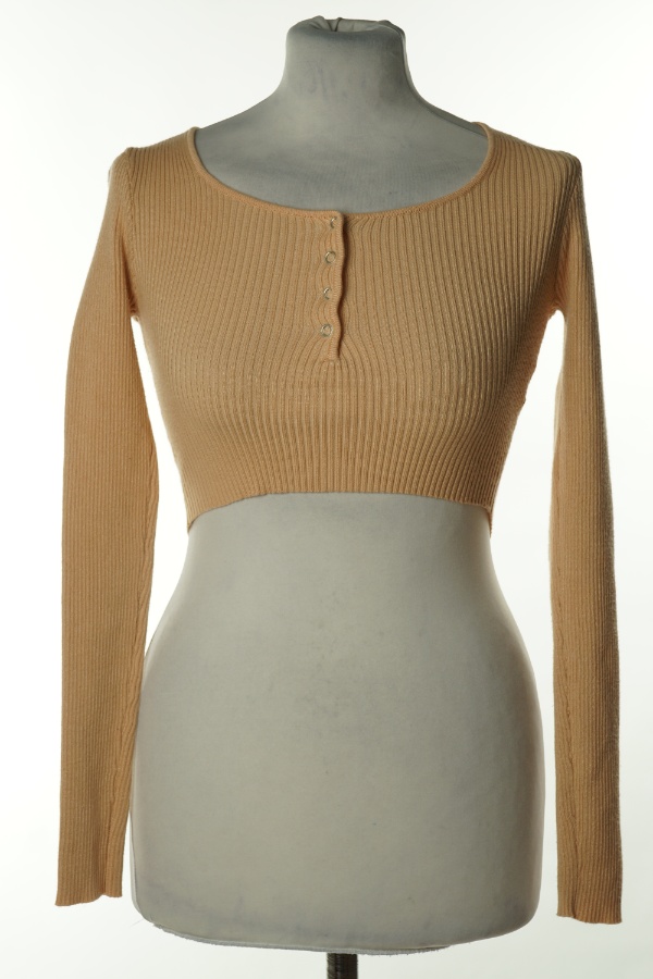 Top sweterkowy beżowy prążkowany - MISSGUIDED zdjęcie 1