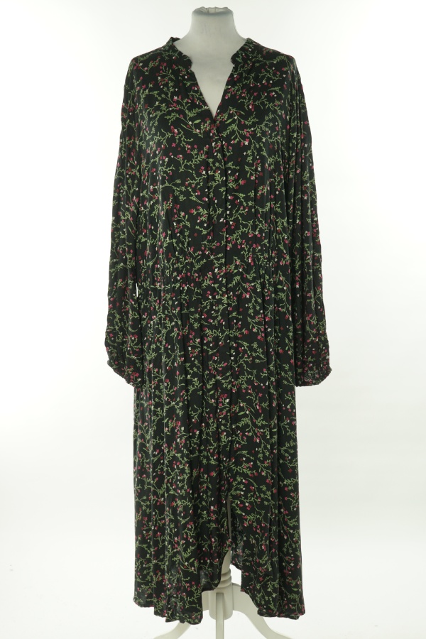 Sukienka czarna w kwiaty z paskiem - JENYA zdjęcie 1