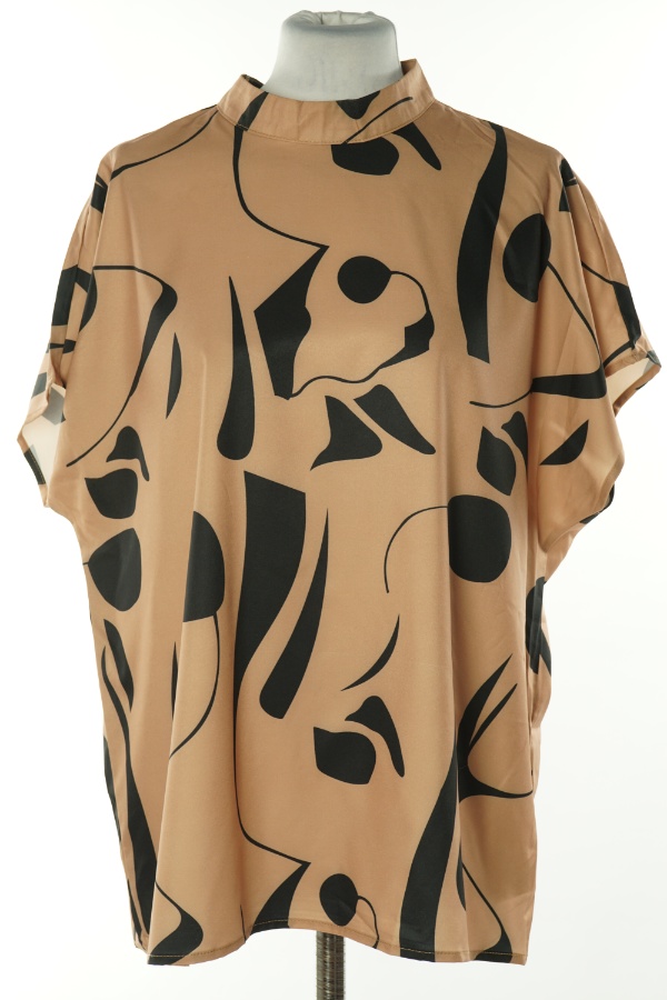 Bluzka beżowo-czarna ze stójką - BRAK METKI Z NAZWĄ PRODUCENTA zdjęcie 1