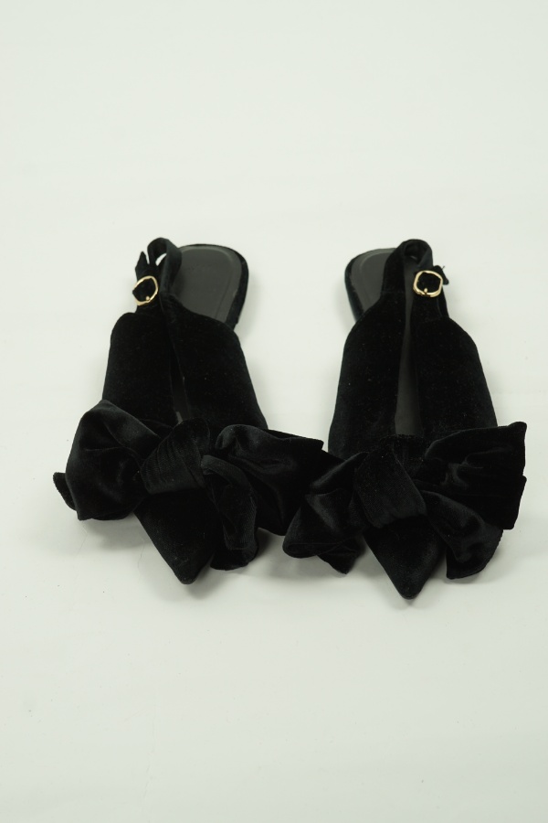 Baleriny czarne welurowe z kokardką z odkrytą piętą - H&M zdjęcie 2