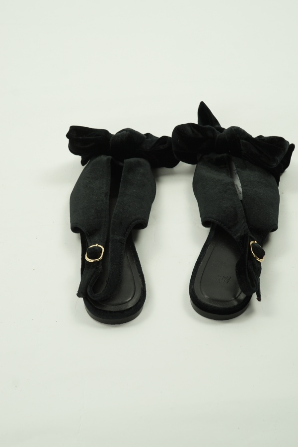 Baleriny czarne welurowe z kokardką z odkrytą piętą - H&M zdjęcie 3