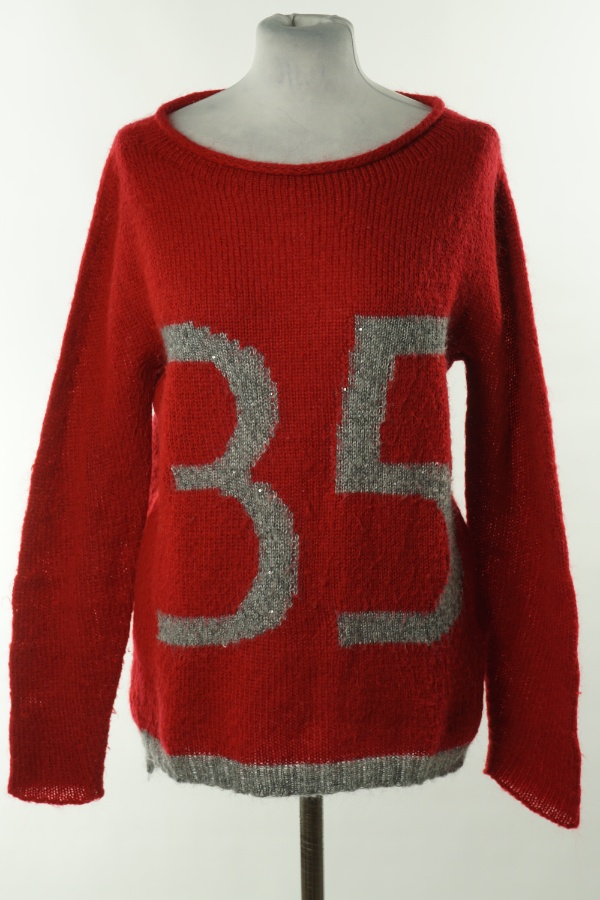 Sweter czerwono-szary(30%moher) - BE TWEEN zdjęcie 1