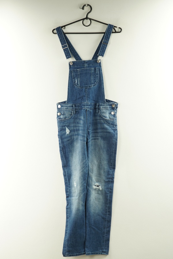 Ogrodniczki niebieskie jeansowe z przetarciami - H&M zdjęcie 1