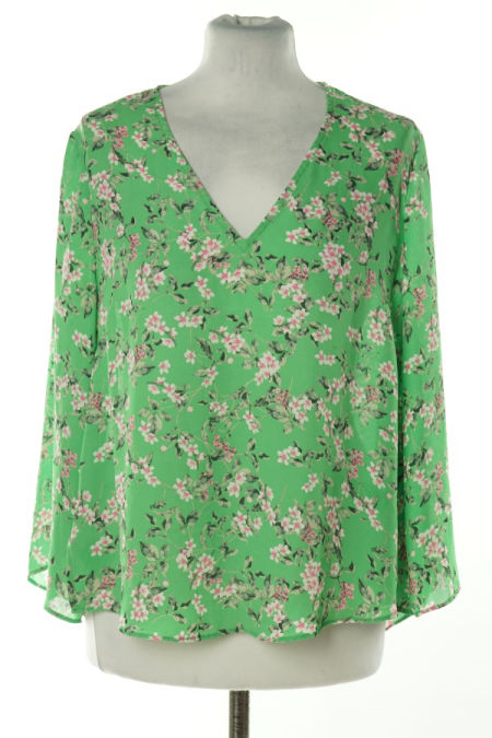 Bluzka zielona w biało-różowe kwiatki