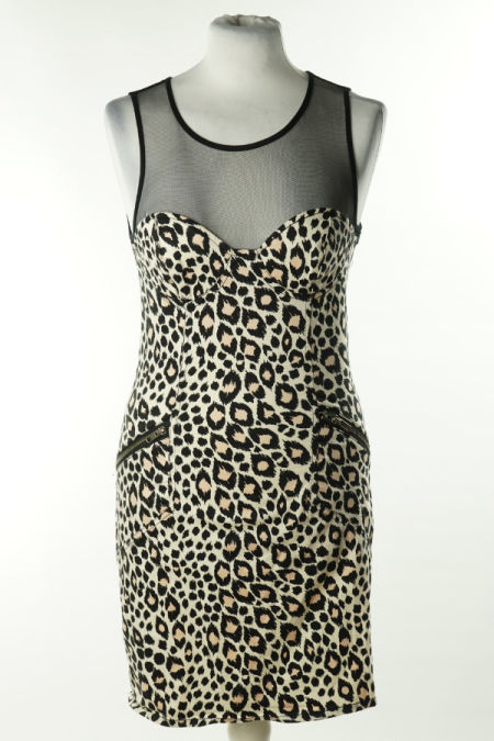 Sukienka beżowa w cętki z siateczką