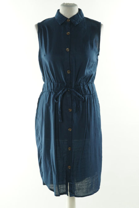 Sukienka granatowa na guziki z paskiem