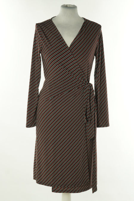 Sukienka kopertowa czarna w czerwono białe paski