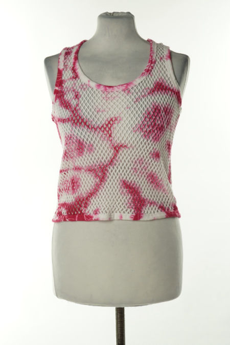 Koszulka ażurowa biało - fuksjowa