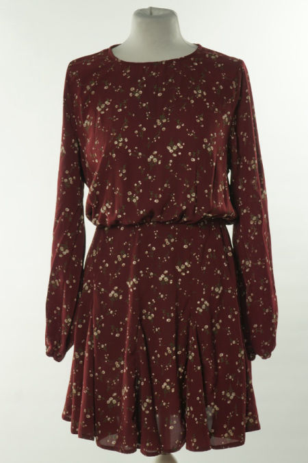 Sukienka bordowa w drobne kwiatki