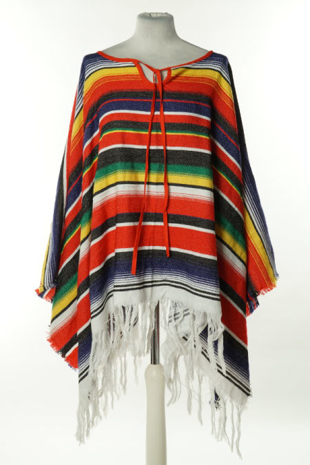 Ponczo czerwono-granatowy w paski