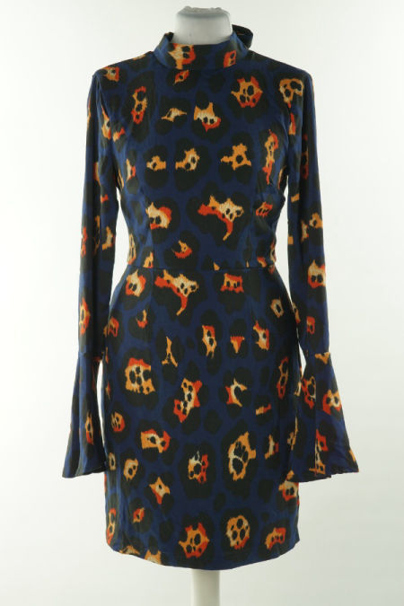 Sukienka granatowo-czarna w pomarańczowe ciapki