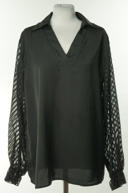 Bluzka czarna z siateczkowymi, prześwitującymi rękawami