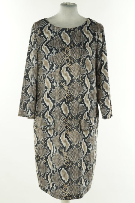 Sukienka beżowo-czarna print wężowy