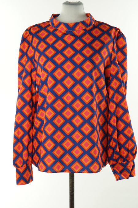 Bluzka niebieska w pomarańczowe romby