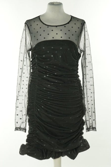 Sukienka czarna z siateczkowym wierzchem, drapowana