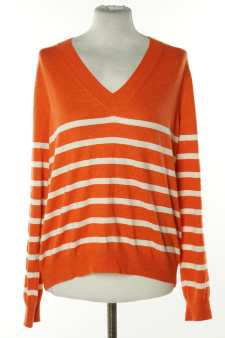Sweter pomarańczowo-biały w paski, MANGO