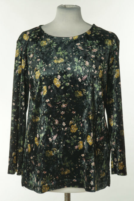 Bluzka welurowa czarna w kwiaty
