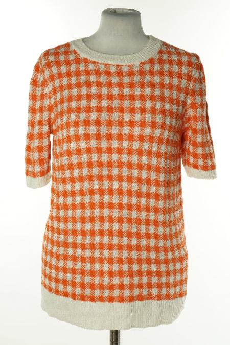 Bluzka sweterkowa pomarańczowo-biała w kratkę